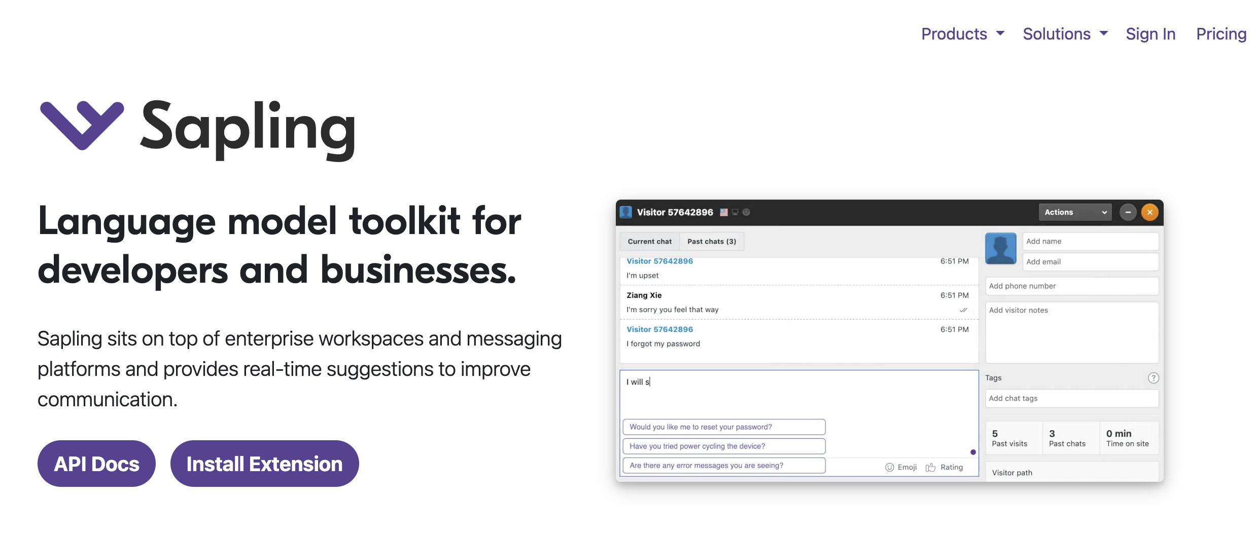 Screenshot of AI detection tool Saplings homepage